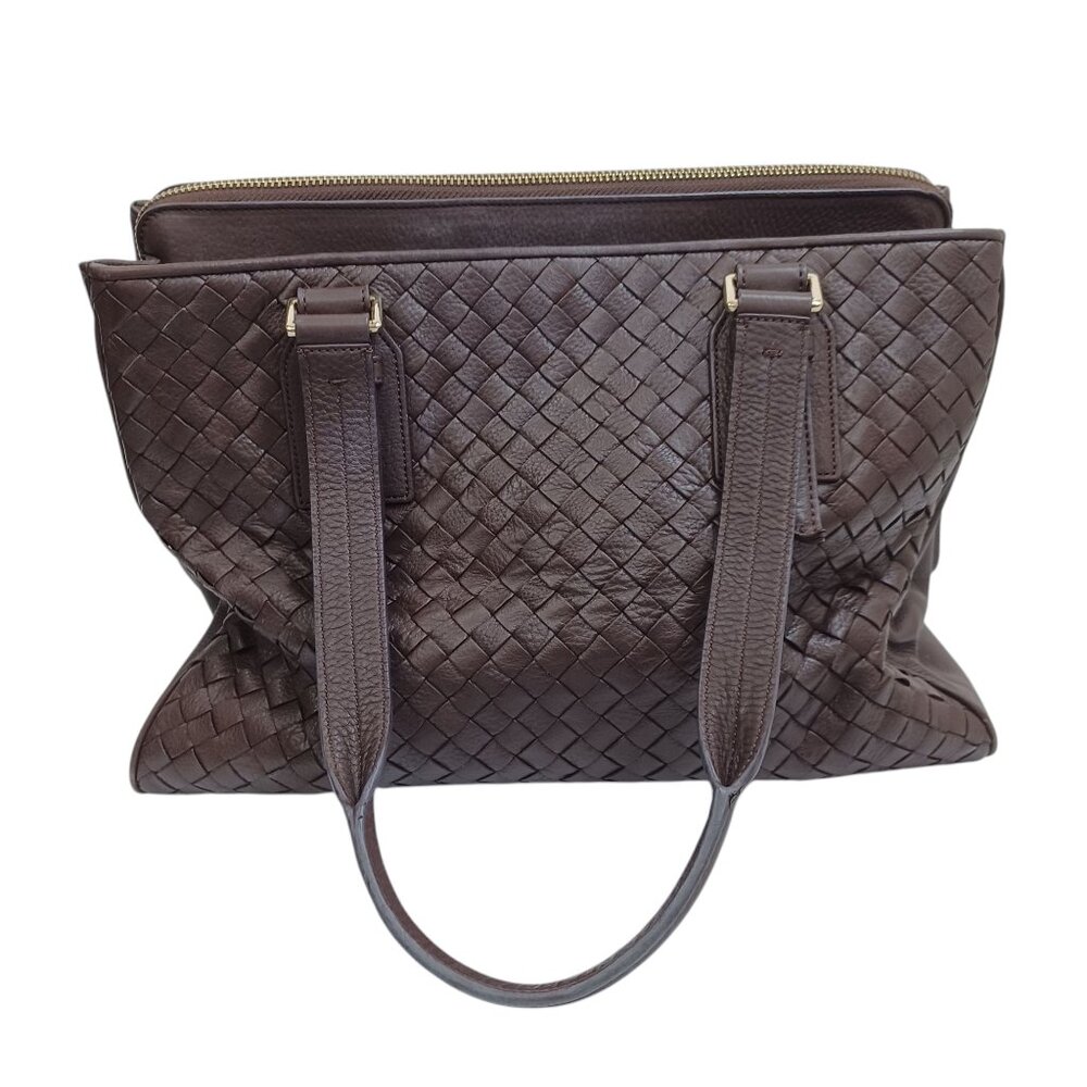 Cole Haan Handbag Dark Chocolate Woven Leather Basket Weave Shoulder Tote - Picture 15 of 16